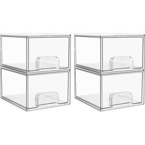 New 4-Pack Clear Stackable Storage Drawers, Acrylic Bins for Bath & Kitchen